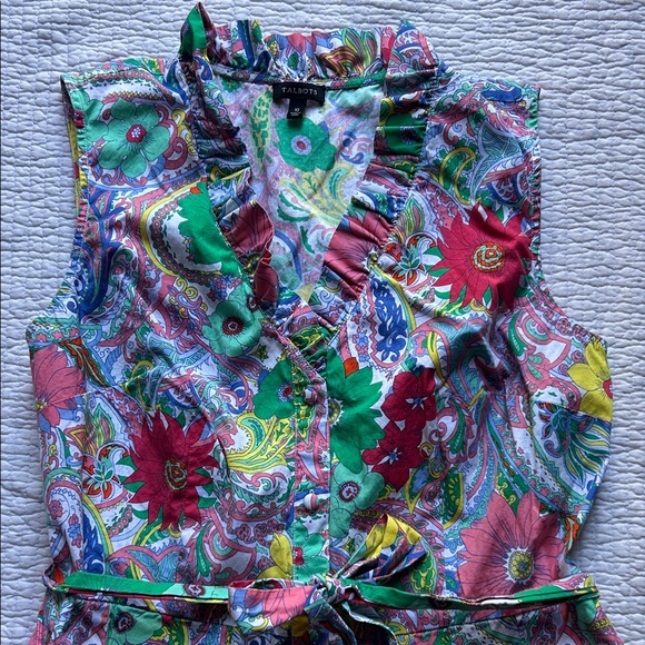 Talbots Floral Midi Button-Down Dress, ruffle detail, adjustable waist ties, 10 - Picture 4 of 8